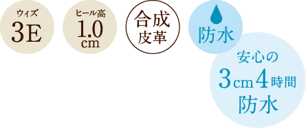 ウィズ 3E、ヒール高 1.0cm、合成皮革、防水、安心の3cm4時間防水