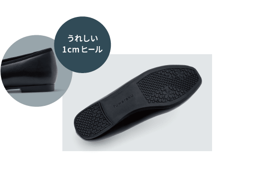 うれしい1cmヒール、幅広に設計されたオリジナルのアウトソールの写真