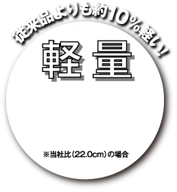 さらに軽いんじゃ！！軽量 従来品よりも約10％軽い！※当社比（22.0cm）の場合