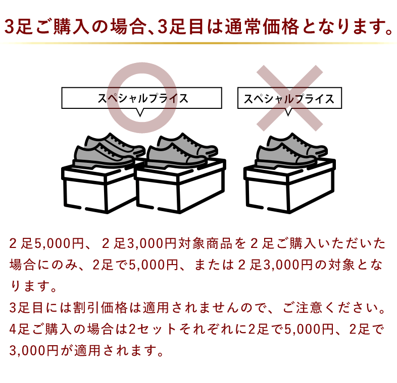 3足ご購入の場合、3足目は通常価格となります。