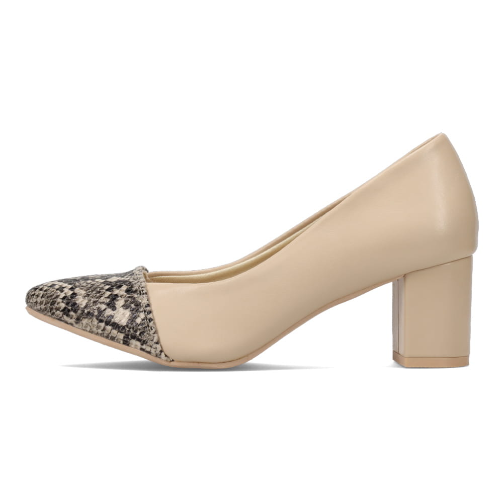 異素材チャンキーヒールパンプス