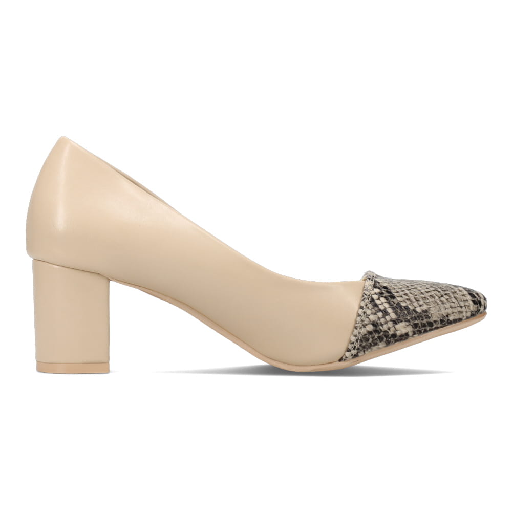 異素材チャンキーヒールパンプス