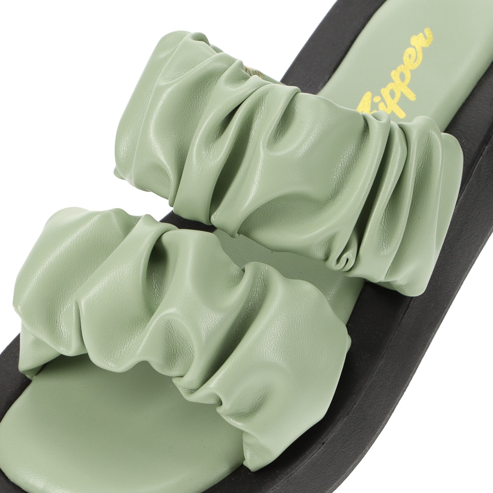 Zipper ジッパー シュシュ風フラットサンダル レディース