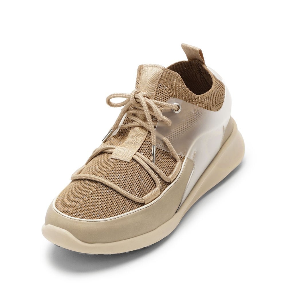 ELLE SPORT エルスポーツ ニット編みウェッジスニーカー ベージュ