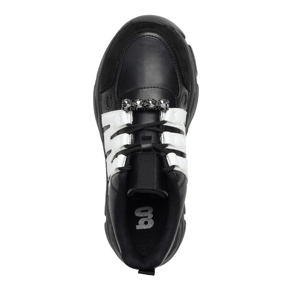 gather ギャザー ビジューダッドスニーカー ブラック×ホワイト