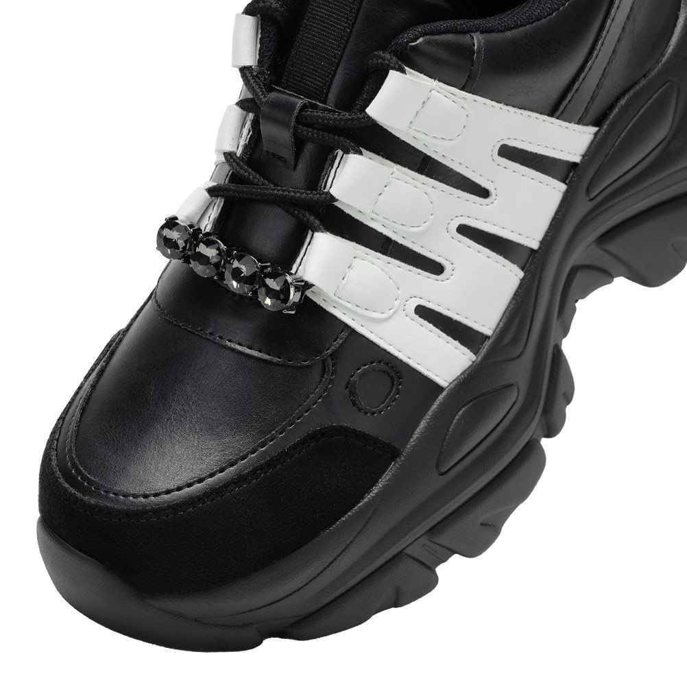 gather ギャザー ビジューダッドスニーカー ブラック×ホワイト