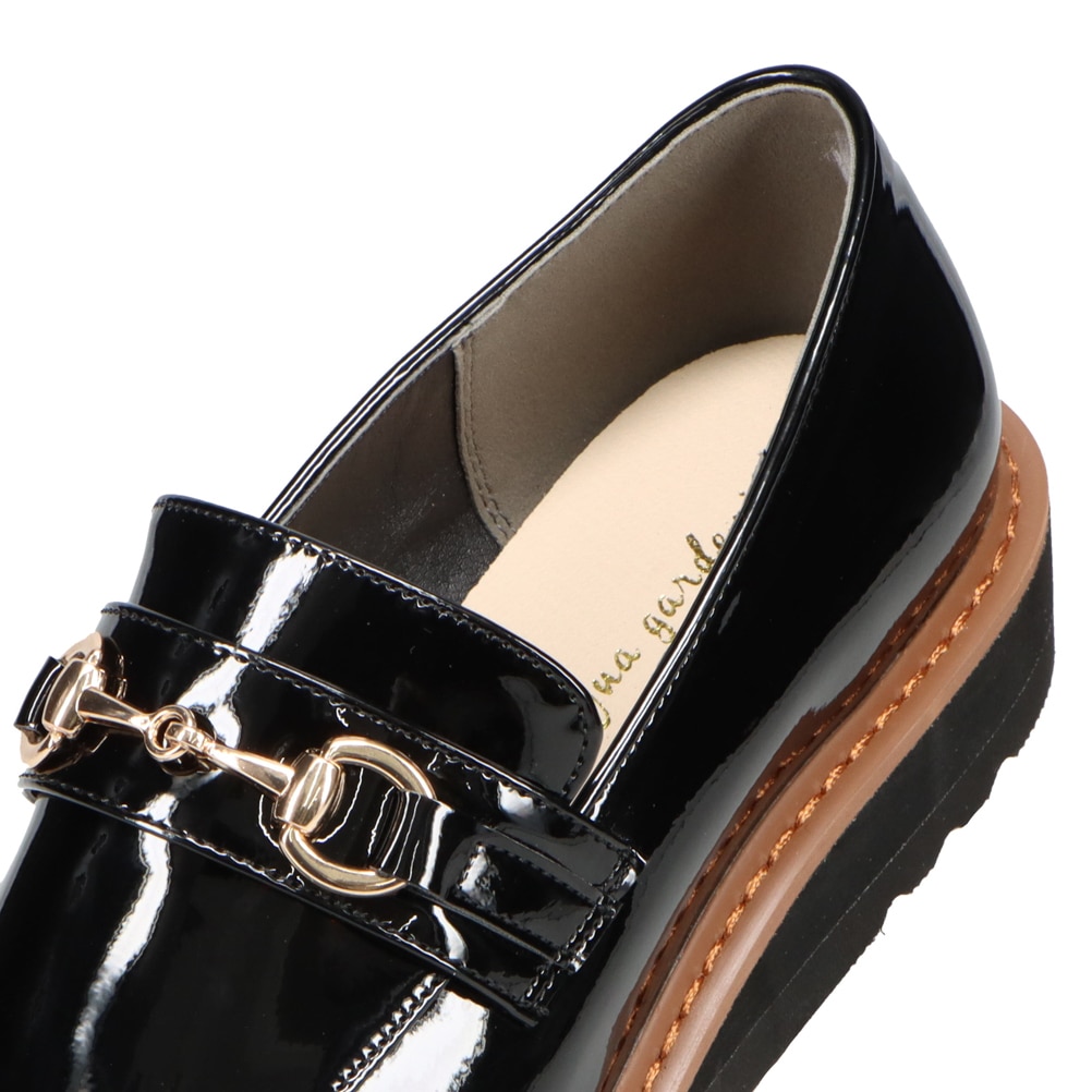 minia ミニア ビットウェッジソールローファー ブラック レディース