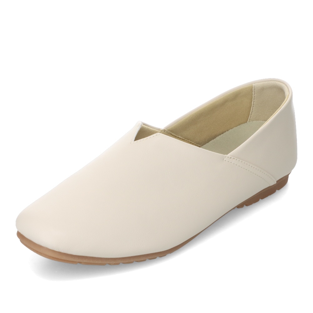 REFRESH WALK リフレッシュウォーク Vカットフラットシューズ ベージュ