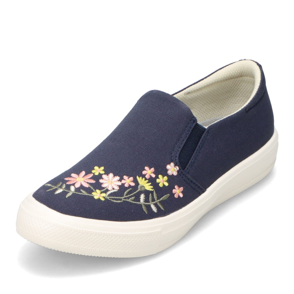 onni ELAMA オンニ エラマ 花柄刺繍スリッポン ネイビー レディース