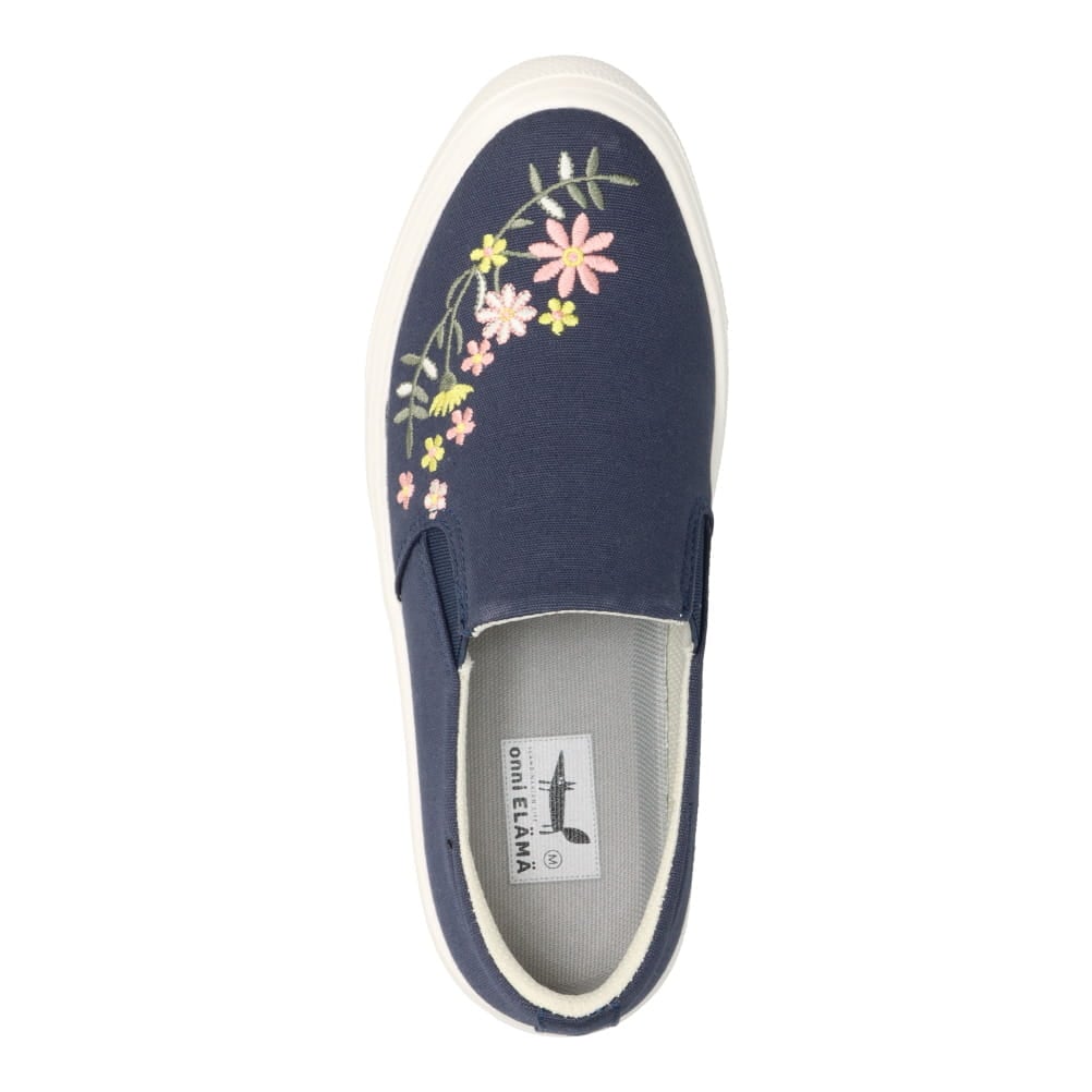 onni ELAMA オンニ エラマ 花柄刺繍スリッポン ネイビー レディース