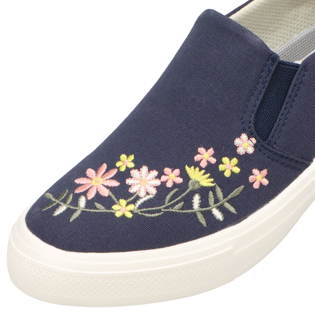 onni ELAMA オンニ エラマ 花柄刺繍スリッポン ネイビー レディース 