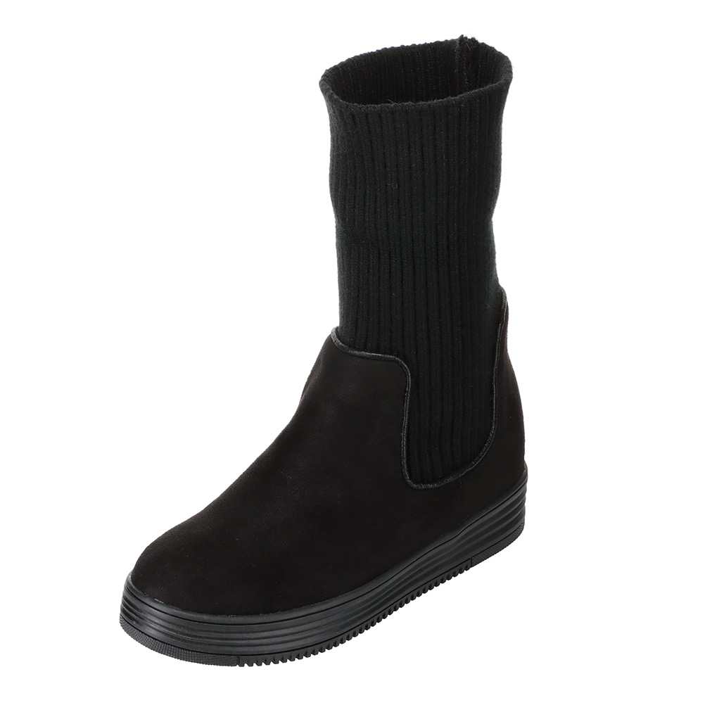 むー MUUM ムーム 2WAYインヒールニットブーツ ブラック×スエード