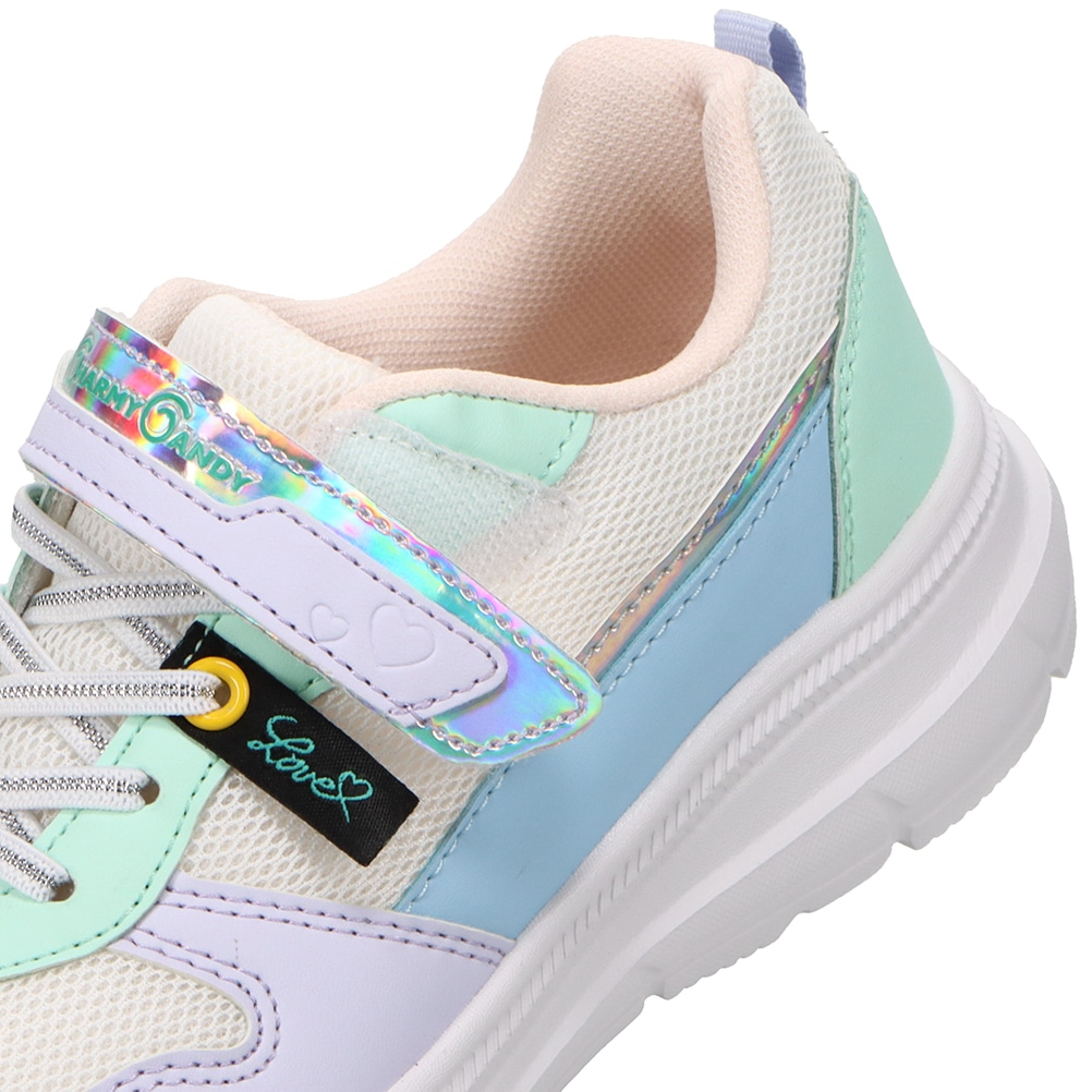 ランニングシューズ（ゴム紐＋ベルト）軽量 白底【16.0cm～18.0cm】