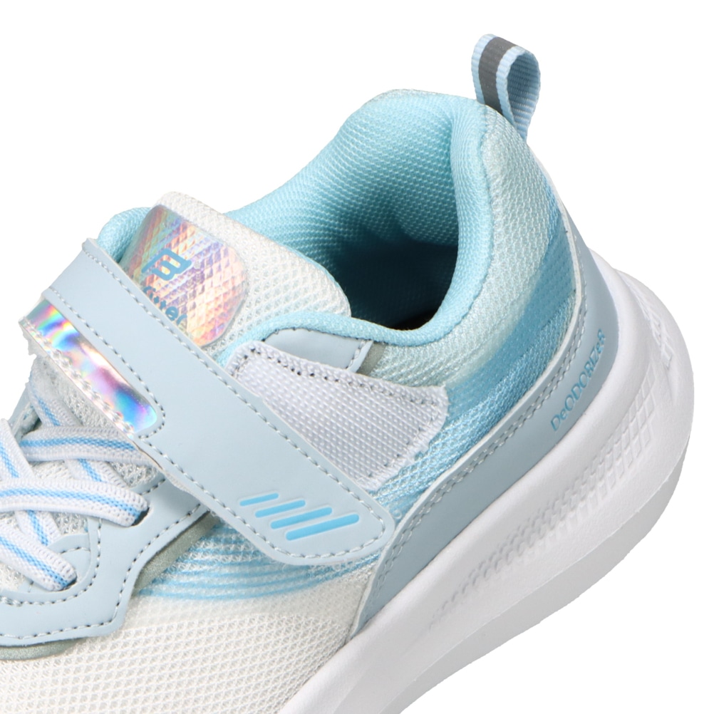 ランニングシューズ（ゴム紐＋ベルト）軽量 白底【19.0cm～23.5cm】