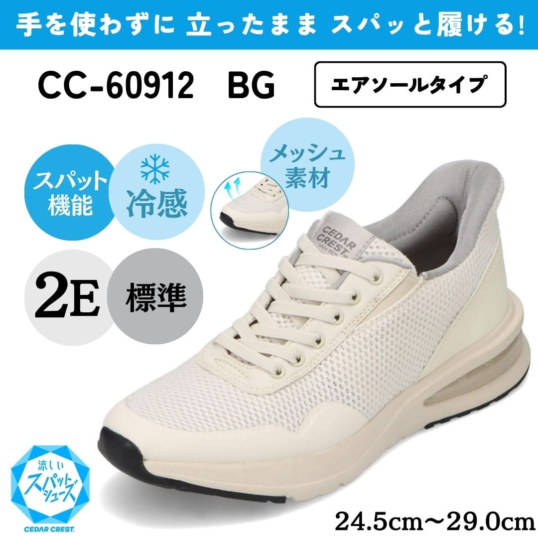 スパットシューズ（エアソールタイプ）接触冷感 メッシュ素材 手を使わずに履ける【24.5cm～29.0cm】