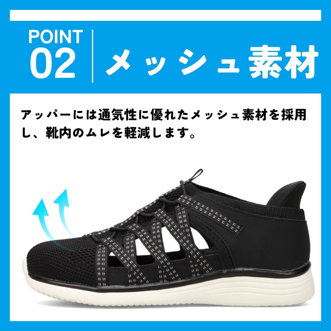 スパットシューズ（スニーカーサンダルタイプ）メッシュ素材 手を使わずに履ける【22.5cm～25.0cm】