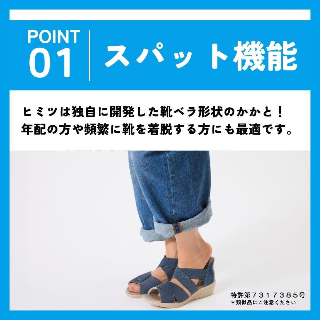スパットシューズ（サンダルタイプ）接触冷感 幅広 3E 手を使わずに履ける【21.0cm～25.5cm（SS～LL）】