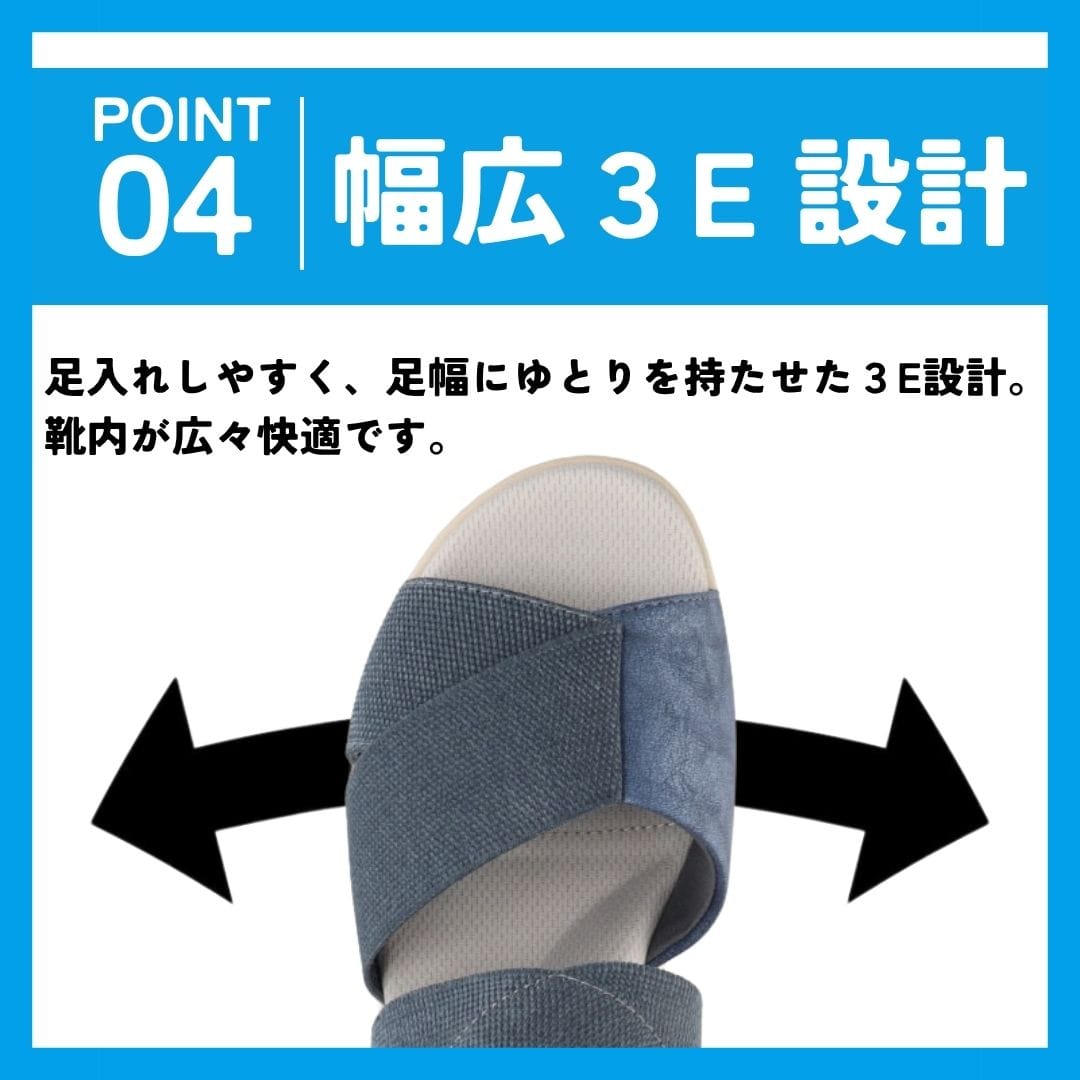 スパットシューズ（サンダルタイプ）接触冷感 幅広 3E 手を使わずに履ける【21.0cm～25.5cm（SS～LL）】