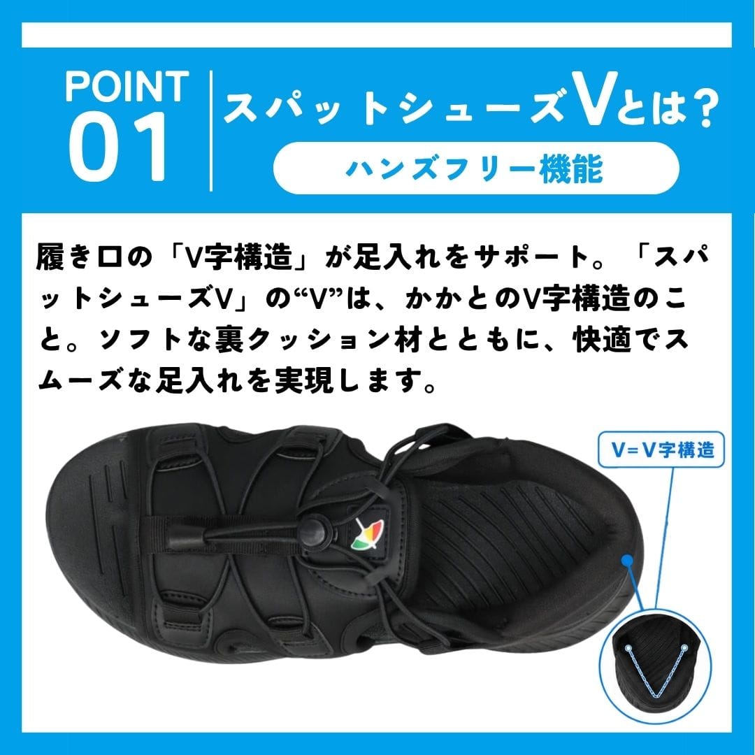 スパットシューズ（サンダルタイプ）手を使わずに履ける【22.0cm～25.5cm（S～LL）】